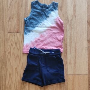 Cat & Jack Matching Set Blue White Red Tye And Dye Tee And Blue Shorts 18 Months